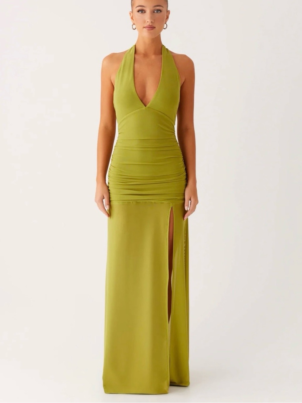 Peppermayo Olive Halter Ruched Maxi Dress | Island Muse Dress